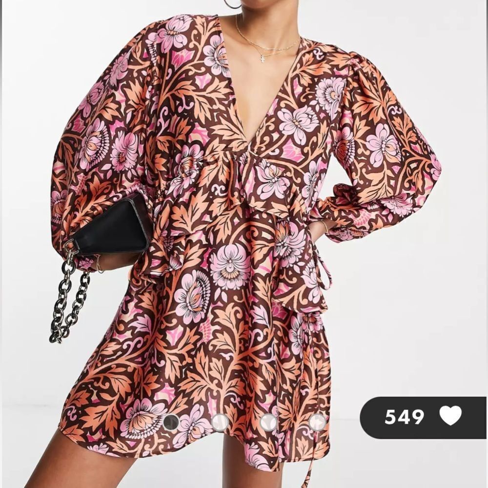 Topshop satin sleeve detail mini dress in floral print 4 NWT and in packaging